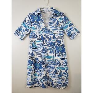 (M24) Tabi Dress Womens Dress Size S V-neck Floral Beach White Blue